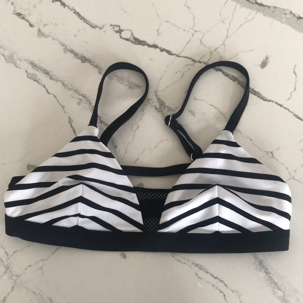 Black and White Striped Bikini Top